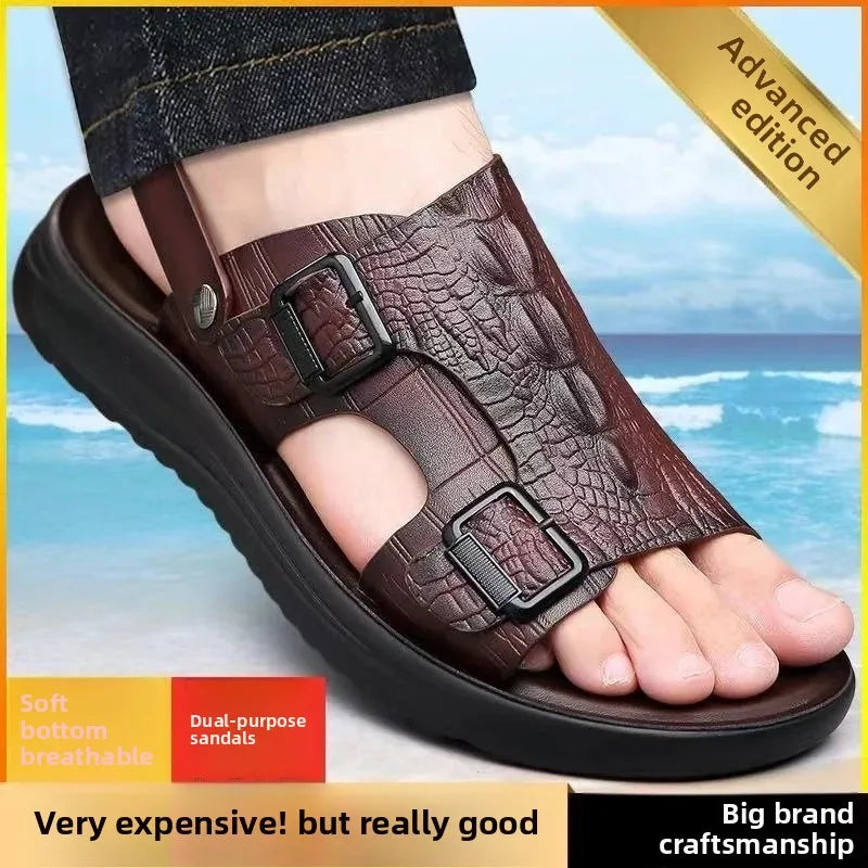 Men's Summer New Soft Bottom Waterproof Anti-slip Driving Beach Shoes Two-use Casual Sandals Outerwear Slip-On Slippers