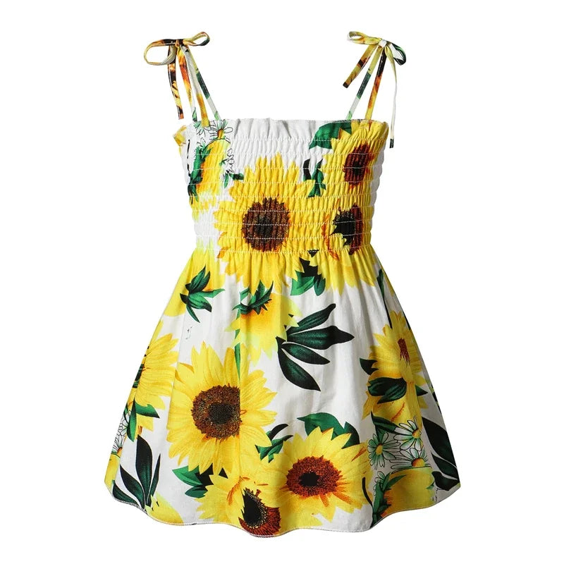 Girls Sleeveless Cotton Flower Strap Sundress, 1-6yrs