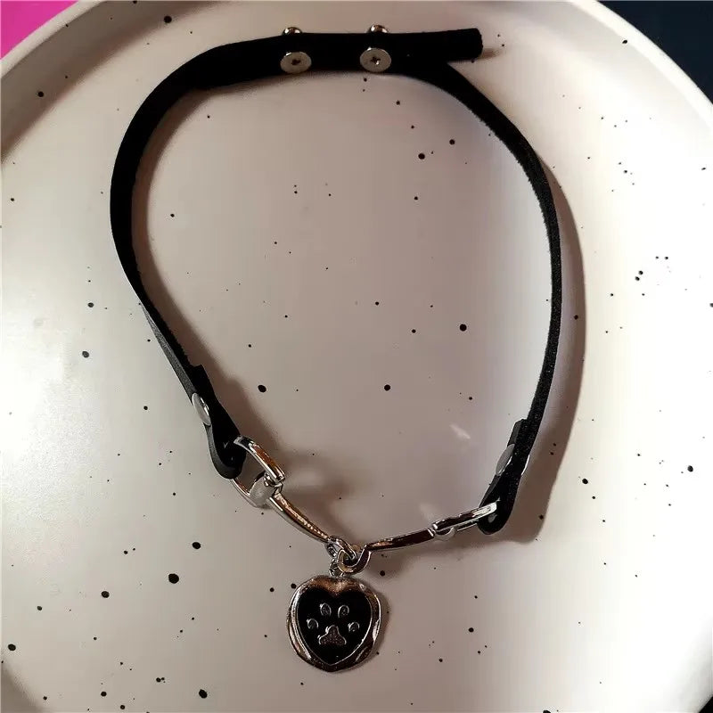 Y2K Cat Claw Star Heart Pendant, Plush Leopard Bone Choker,
