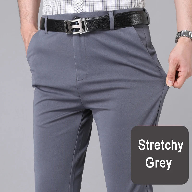 Male Stretch Solid Black Casual Trousers, in Various Colors