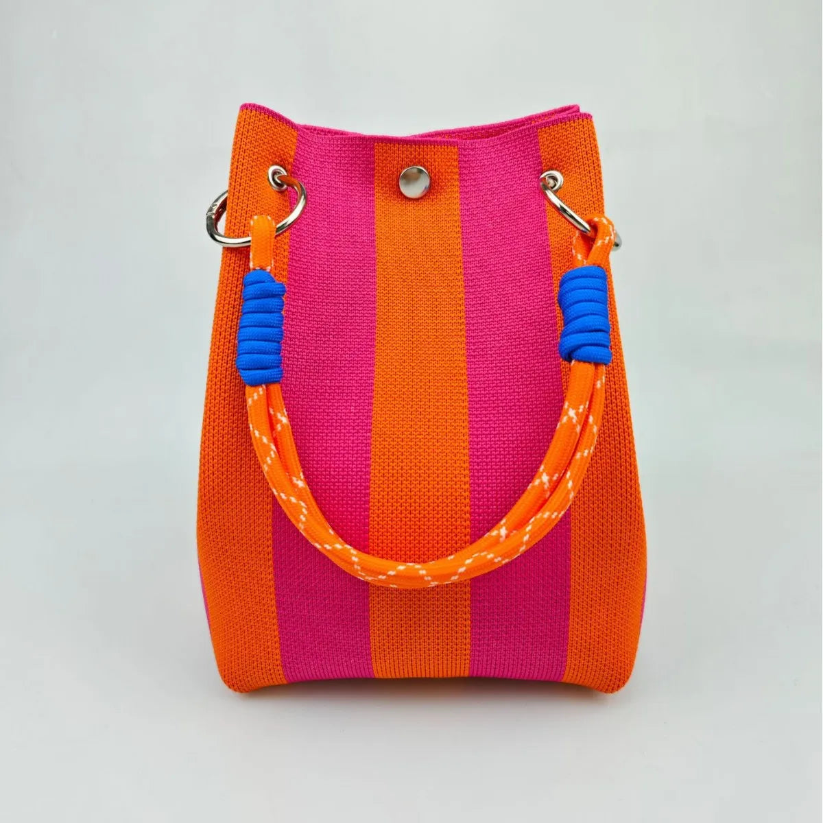 Colorful Stripe Handbag, Large Capacity, Bucket Rope Knot, Soft Polyester Lining, Mobile Phone Bag