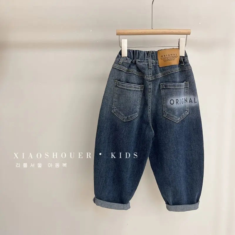Toddler Boys Denim Pants Cotton Anime Pattern Jeans, Loose Elastic Waist
