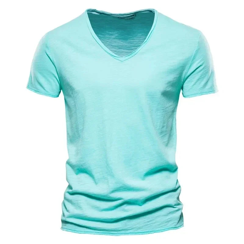 New 100% Men's Cotton V Neck T-Shirt, A High-Quality Fashion
